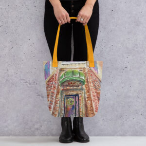 the ole hen door tote bag