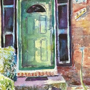 Green door original watercolor painting door
